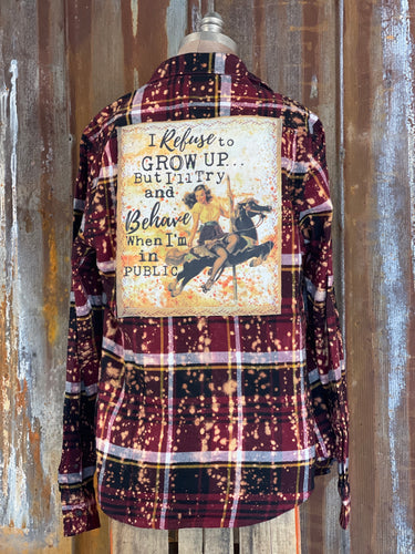 BEHAVE Art Flannel- Distressed Burgundy SALE!